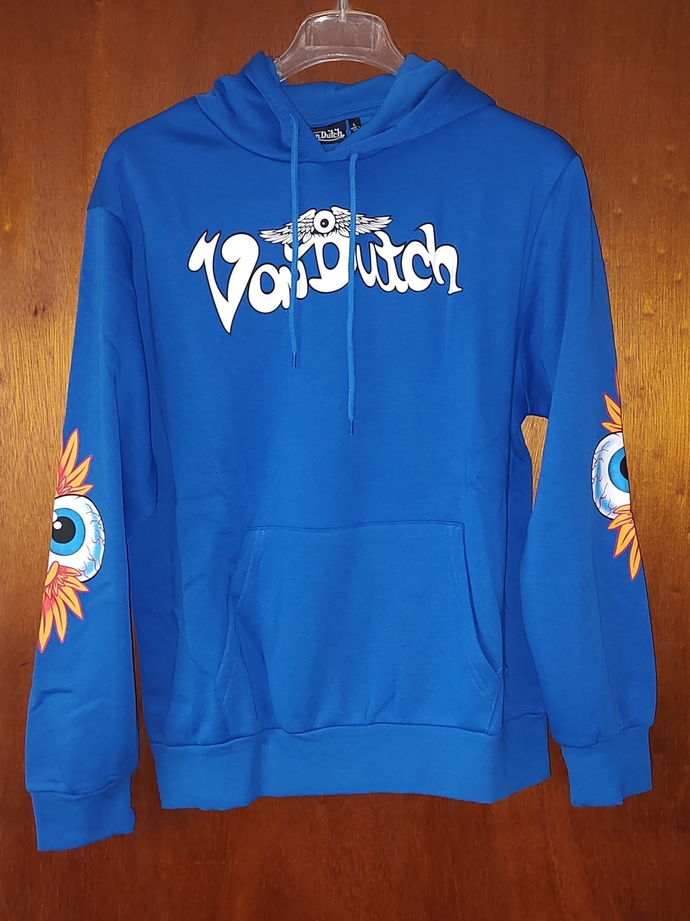 Von Dutch Blue Flying Eyeball Graphic Print Men's Hoodie Size Large NEW!